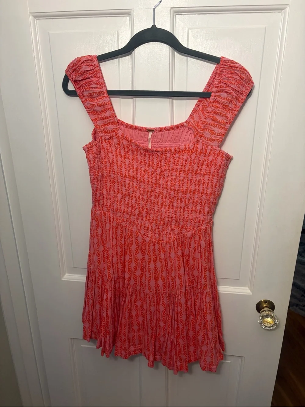 Free People Coral Pink Smocked Mini Dress